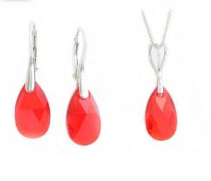 set bijuterii rosu set swarovski rosu set argint rosu set dama rosu
