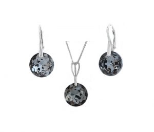 set bijuterii gri set argint gri set swarovski gri set cercei si lantisor gri