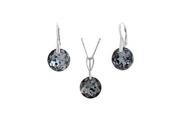 set bijuterii gri set argint gri set swarovski gri set cercei si lantisor gri
