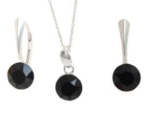 set pietre negre set cristale negre set negru set swarovski negru set bijuterii argint set argint femei seturi argint set swarovski seturi din argint