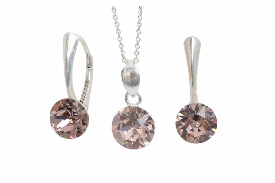 set bijuterii argint si cristale Swarovski Vintage Rose set bijuterii argint roz set argint femei roz set lantisor si cercei argint roz set argint dama roz seturi argint roz