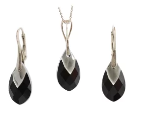 cercei negrii cercei lacrima negri cercei swarovski negri set bijuterii argint setlantisor si cercei bijuterii piatra neagra