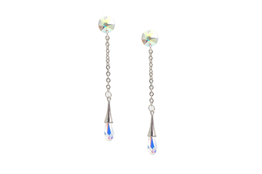 cercei-lungi-tip-lantisor-cu-cristale-swarovski-in-forma-de-lacrima-aurora-borealis cercei lungi cercei lant cercei lantisor cercei mireasa cercei mireasa lungi cercei swarovski lungi cercei swarovski eleganti cercei multicolori cercei curcubeu