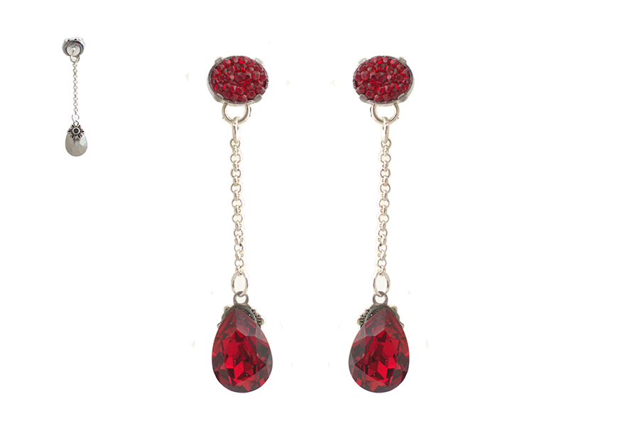 cercei-tip-lantisor-cucristale-swarovski-lacrima-culoare-crosu cercei rosii cercei swarovski rosii cercei lungi rosii cercei eleganti rosii cercei cu lant cercei swarovski eleganti