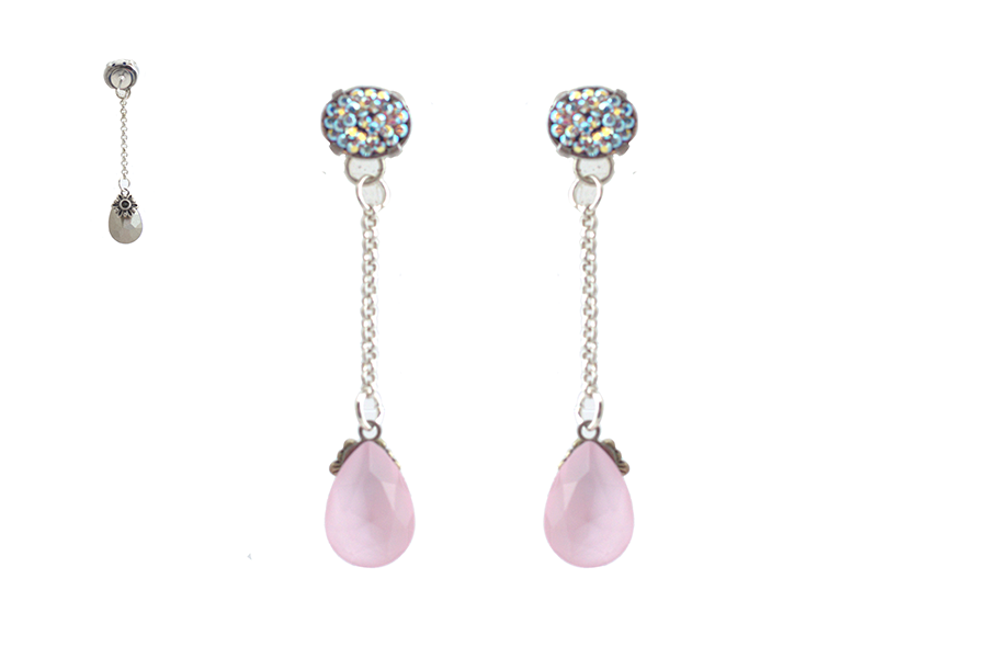 cercei-tip-lantisor-cucristale-swarovski-lacrima-culoare-roz cercei roz cercei swarovski rox cercei lungi roz cercei eleganti roz