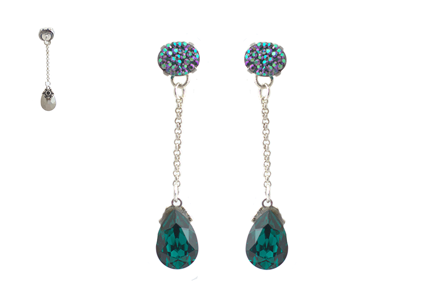 cercei-tip-lantisor-cucristale-swarovski-lacrima-culoare-verde-smarald cercei verzi cercei swarovski verzi cercei lungi verzi cercei eleganti verzi cercei lacrima swarovski cercei