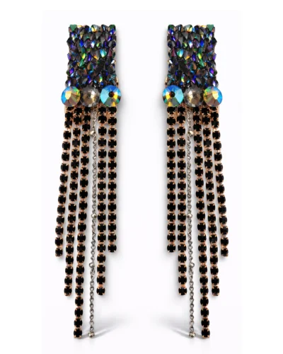 cercei statement cercei handmade cercei Swarovski cercei eleganți femei cercei lungi eleganți cercei cu strasuri negre cercei pentru eveniment cercei handmade România cercei unicat cercei eleganți