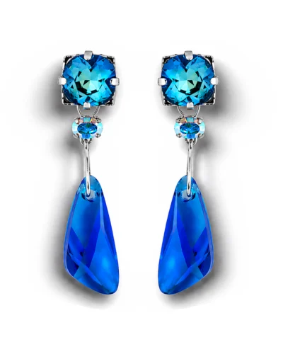 cercei eleganți albaștri cercei lungi de ocazie cercei handmade cu cristale bijuterii realizate manual cercei statement damă cercei unicat eleganți