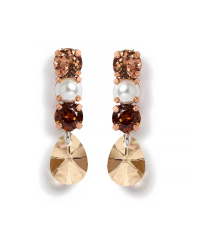 cercei eleganți aurii damă cercei cu perlă și cristale cercei lungi de ocazie cercei handmade eleganți cercei statement aurii bijuterii elegante damă cercei cu cristale Swarovski cercei unicat eleganți