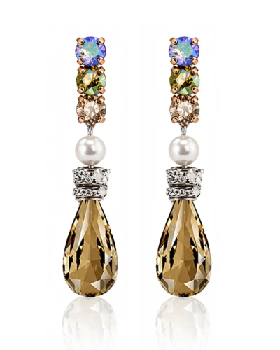cercei cu cristale Swarovski Golden Shadow cercei lungi aurii eleganți cercei eleganți cu cristale aurii cercei de ocazie aurii cercei cu pietre aurii cercei lungi cu lacrimă aurie