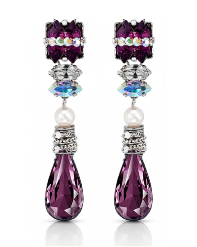 cercei lungi mov eleganți cercei cu cristale Swarovski mov cercei cu pietre mov cercei eleganți de ocazie cercei cu pandantiv lacrimă mov cercei statement eleganți cercei damă eleganți lungi cercei handmade premium cercei eleganți cu cristale
