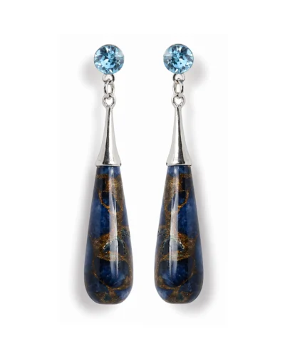 cercei jasp albastru cercei cu piatră naturală albastră cercei cu cristale Swarovski cercei lungi eleganți damă cercei handmade Cristalia cercei cu inserții aurii cercei naturali eleganți cercei de ocazie discreți cercei design unic