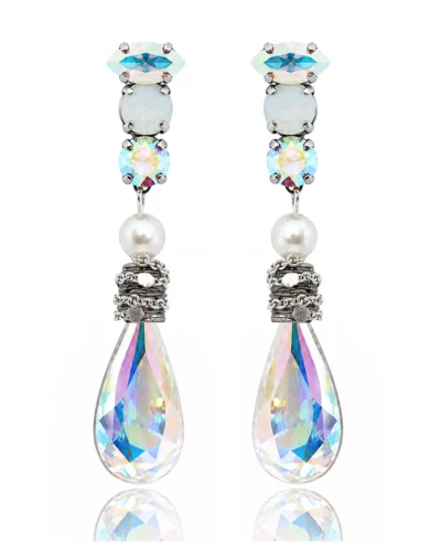 cercei cristale Swarovski lungi cercei aurora borealis cercei eleganți cu cristale cercei lungi eleganți damă cercei cu cristale irizate cercei tip lacrimă cristale