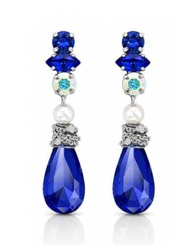 cercei cristale Swarovski albastre cercei lungi eleganți albastri cercei tip lacrimă albastru cercei ocazie eleganți damă cercei statement albastri cercei cu cristale albastre lungi